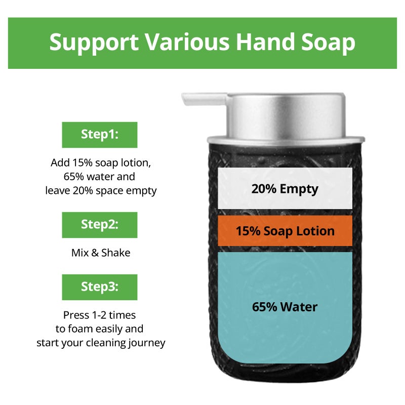 QQ Studio 12OZ/350ML Ceramic Foaming Soap Dispenser Empty Hand Soap Dispenser Refillable Lotion Containers with Pump - Image 3
